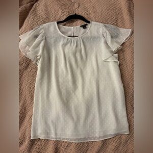Ann Taylor Sheer Clip Dot Blouse With Flutter Sleeves XS